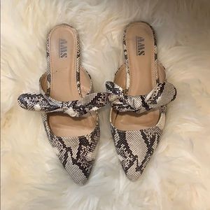 Snake Skin Bow Mules Black & White Vegan